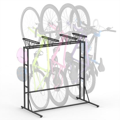 YBING Freestanding Bike Rrack Garage - 4 Bikes Vertical Bike Storage Stand, Floor Stand Bike Racks for Home and Garage Organizer, Indoor, Outdoor