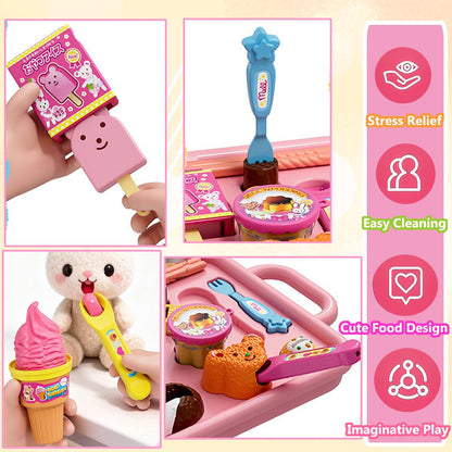 Pudding Ice Cream Feeding Toys for Dolls,Pretend Play Food Kitchen Accessories, Doll Role Play Girl Gifts Toys (Pink)