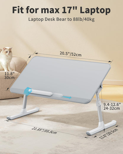 SAIJI Leather Lap Desk Laptop Bed Tray Table, Adjustable Laptop Stand for Bed, Portable Lightweight Standing Desk for Writing Eating Reading Couch Sofa Floor for Adults Kids (20.5"*11.8",Gray)