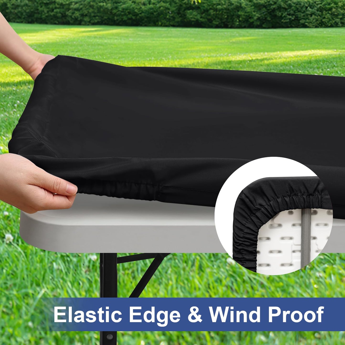 homing 4 Packs 6 Foot Rectangle Table Cloth, Waterproof Polyester Elastic Fitted Tablecloth, Washable Table Cover for Picnic, Camping, Outdoor (Black, 30" x 72")