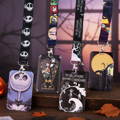 4 Pack ID Badge Holder Lanyards – Jack Sally The Nightmare Before Christmas Themed Student Card Holders for School, College & Office - Essential Campus Gear for Dorm, Dining Hall & Library Access