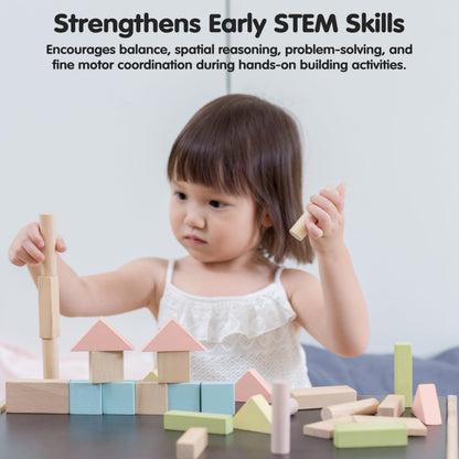 PlanToys 40 Piece Unit Block Building and Construction Block Set (5507) | Pastel Color Collection |Sustainably Made from Rubberwood and Non-Toxic Paints and Dyes
