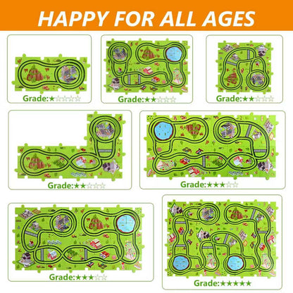48 PCS Puzzle Race Track Car Set: Toddlers Kids Boys Girls Toys & Gifts for 3 4 5 6 Year Old | Puzzle Tracks Car Toys | with 2 Small Cars Toy and Roadblocks | Play & Learn Toy | Kid for Ages 3-5 4-6