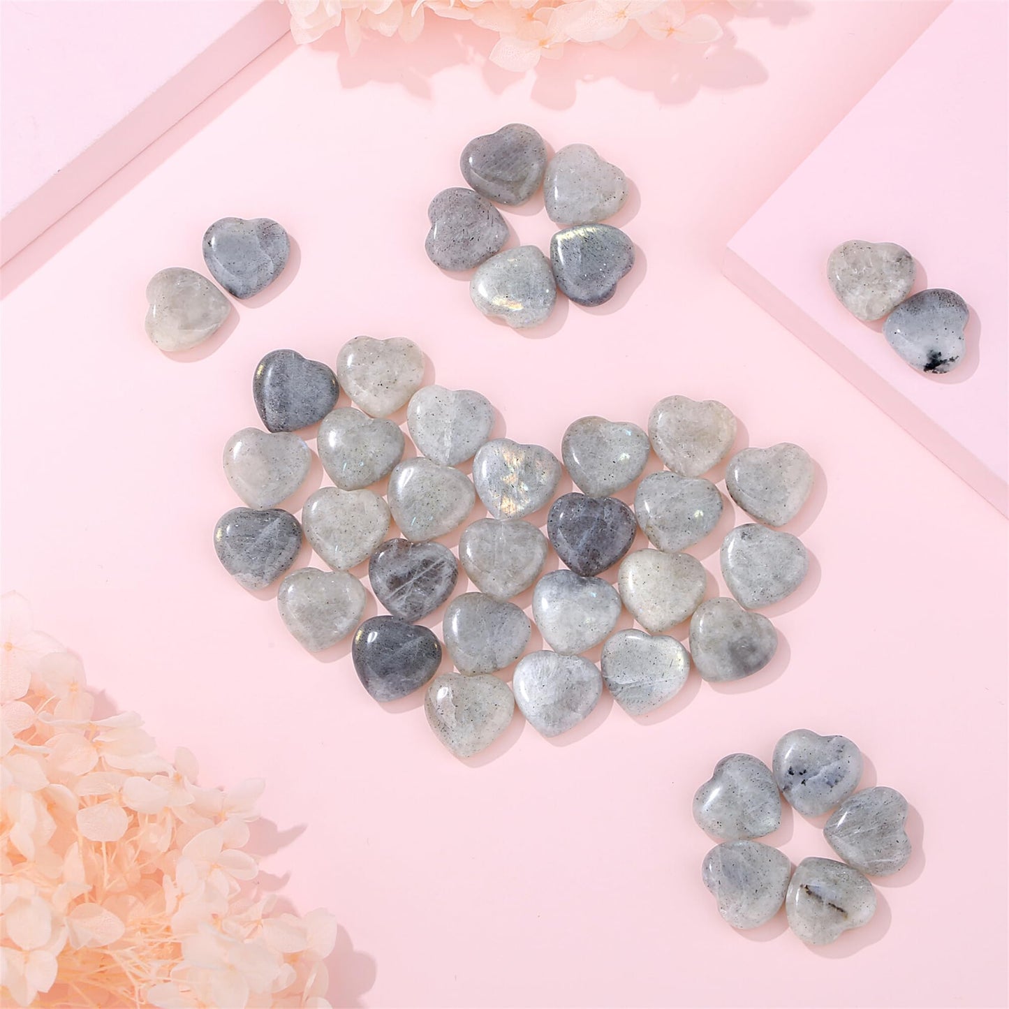 YATOJUZI 20PCS Heart Stone Labradorite Natural Healing Crystals Moonstone Love Crystal Heart Bulk Wholesale Polished Stones Cute Pocket Gemstones Reiki Energy Gifts for Women