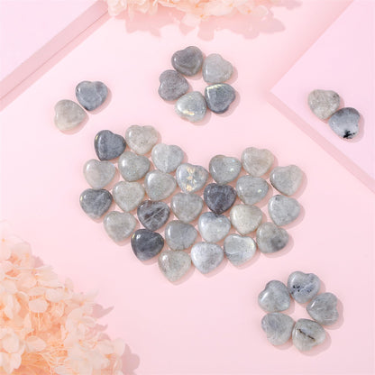 YATOJUZI 20PCS Heart Stone Labradorite Natural Healing Crystals Moonstone Love Crystal Heart Bulk Wholesale Polished Stones Cute Pocket Gemstones Reiki Energy Gifts for Women