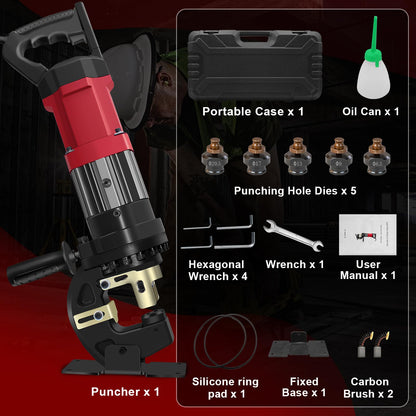 1400W Electric Hydraulic Hole Puncher, 22T Heavy Duty Hydraulic Hole Punch for Metal, Portable Punching Machine with 5 Dies - Precise Drilling for Aluminum Copper Plate Angle Iron Steel, MHP-20