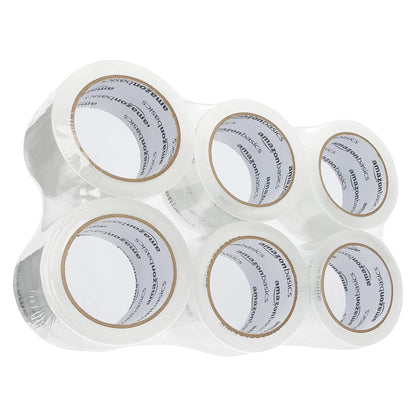Amazon Basics Extra-Wide Packing Tape for Moving, Storage, Shipping and Sealing Boxes, Crystal Clear, Low Odor, 2.83" x 54.6 Yards, 6-Pack