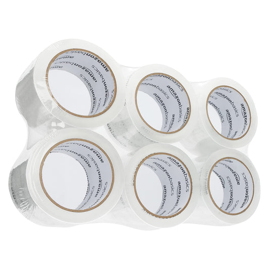 Amazon Basics Extra-Wide Packing Tape for Moving, Storage, Shipping and Sealing Boxes, Crystal Clear, Low Odor, 2.83" x 54.6 Yards, 6-Pack