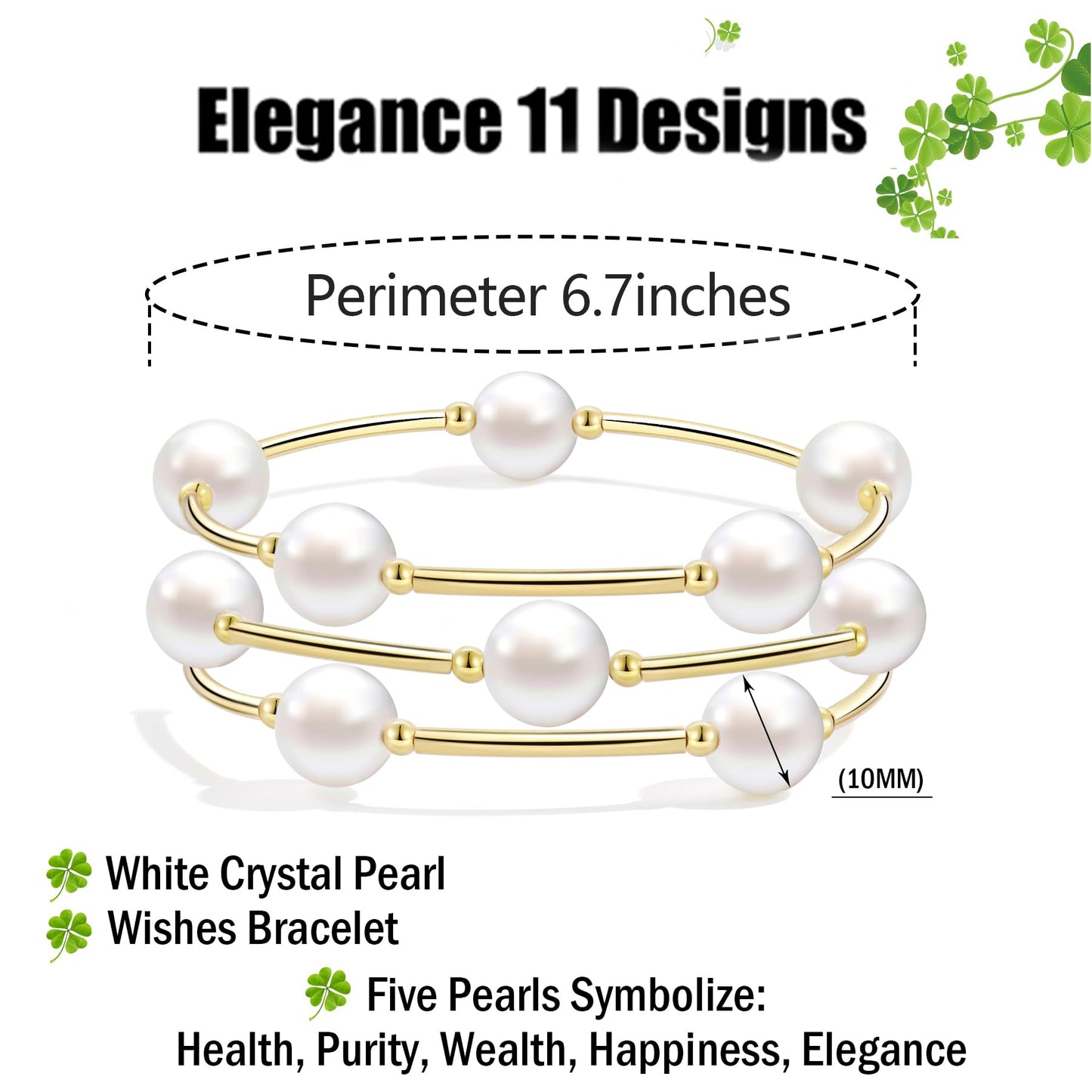 Elegance 11 designs Blessing Bracelet 10mm Crystal White Pearl Bracelet Dainty Gold Plated Tube For Women Simple Bridal Gifts For Friends And Loved