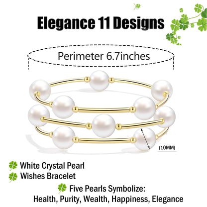 Elegance 11 designs Blessing Bracelet 10mm Crystal White Pearl Bracelet Dainty Gold Plated Tube For Women Simple Bridal Gifts For Friends And Loved