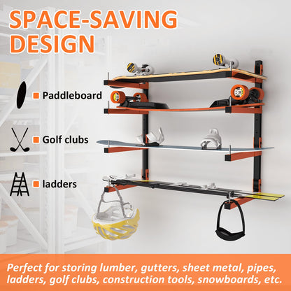 Mogbhw 4 Pack Lumber Storage Rack, Wall Mount Removable & Adjustable Lumber Rack with 8-Level Holds Up 1040 Lbs, Heavy Duty Metal Garage Wood Rack for Workshop, Basement, Indoor and Outdoor