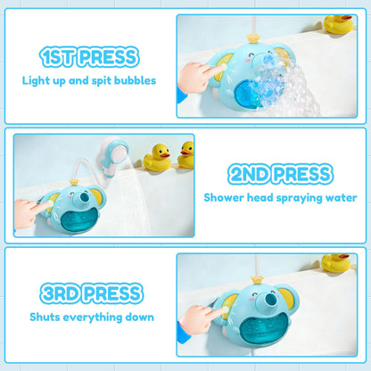 Bath Toys Light Up Elephant Baby Bubble Bath Toys 2 in 1Bath Bubble Machine with Baby Bath Shower Head for Kids Ages 1-3 4-8 Bath Bubble Maker with Colourful Light