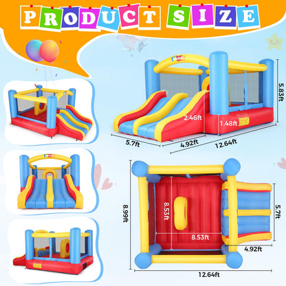 Whubefy Bounce House for Kids 3-6 Big Kids 8-12, 12.6FTx9FT Inflatable Bounce House with Blower Double Slide Obstacle, Indoor Outdoor Blow up Bouncy Castle Jump House for Family Backyard Party Gift