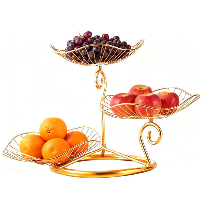Patravious 3-Tier Fruit Basket, Gold Fruit Basket, Fruit Organizer, 3 Tier Basket Stand Suitable for Kitchen/Living Room