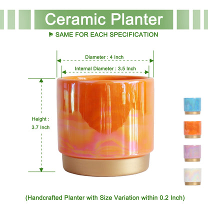 Gepege Succulent Pots for Plants, Succulent Planter with Drainage Holes, Ceramic Pot for Indoor Plant, Set of 4