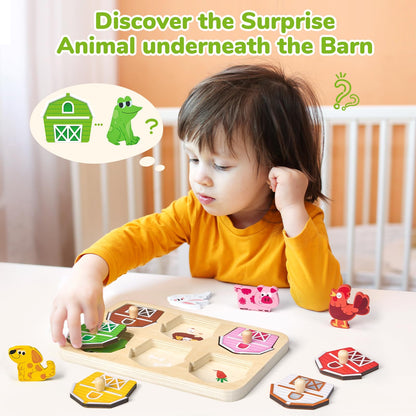JoyCat Wooden Puzzles for Toddlers 1-3, Montessori Toys for 1 2 Year Old Boy Girl Birthday, Animal Match Farm Peg Puzzles, Preschool Learning Toys for Toddlers Age 1-2