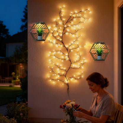 GOESWELL Wall Plant Holder with Solar Light: Outdoor Waterproof Wall Lamp Metal Plant Stand Decor for Garden Yard Porch Patio Balcony Fence