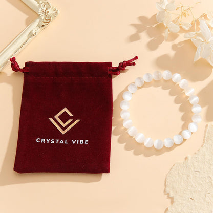 Crystal Vibe Purification Bracelet – Selenite Bracelet for Cleansing Peace – Natural 8mm Healing Gemstone Beaded Bracelet