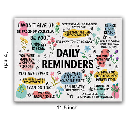 Inspirational Daily Reminders Poster Canvas Wall Art for Office Home Decor - Positive Affirmation Canvas Print Wall Art Painting Framed Encouragement Gifts - Easel & Hanging Hook 12x15 Inch
