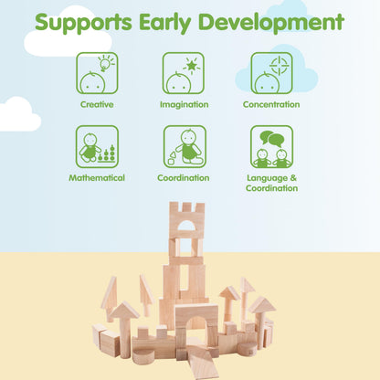 PlanToys Wooden 50 Piece Unit Block (35 mm) Building Set (5502) | Sustainably Made from Rubberwood and Non-Toxic Paints and Dyes | PlanNatural Classic Wooden Toy Collection