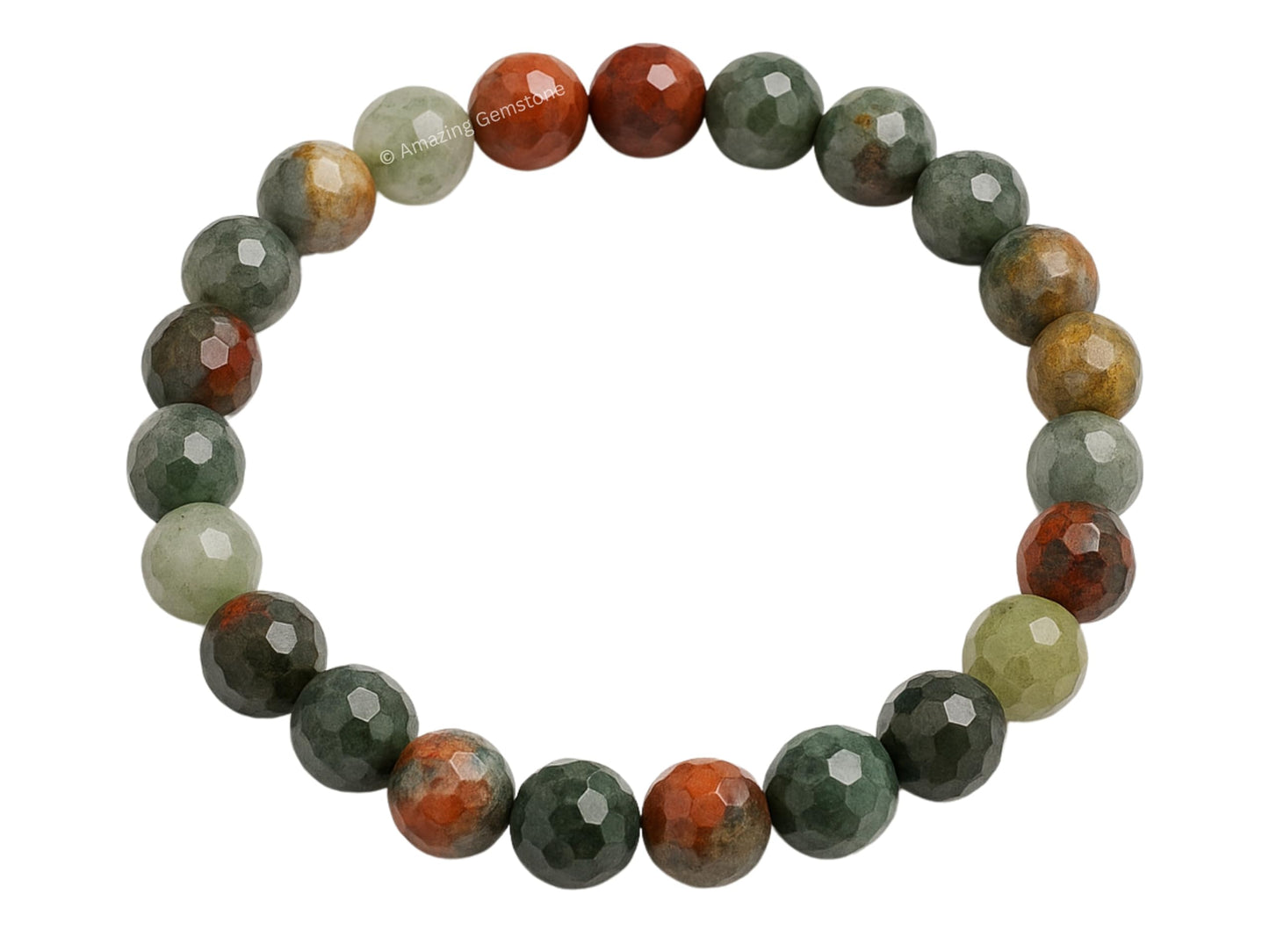 Amazing Gemstone African Bloodstone Bracelet for Women - Chakra Mens Bracelet Protection Crystals and Healing Stones - Faceted Beaded Blessing Bracelet Spiritual Meditation Gift Christmas