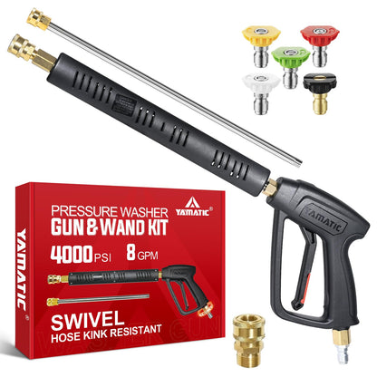 YAMATIC Pressure Washer Gun Wand with Swivel 3/8" Plug & M22 Coupler, Stainless Steel Extension Lance Replacement for Ryobi, Simpson, Craftsman Power Washer for Foam Cannon Car Wash, 4000 PSI