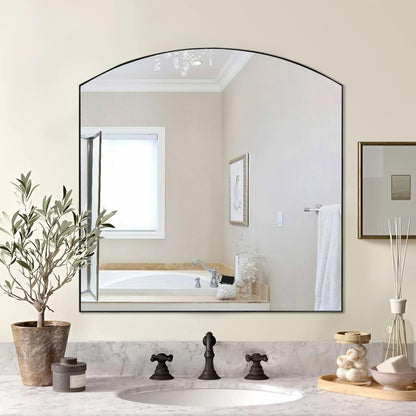 GIFTTROVE Matte Black Arched Window Mirror, 36" Metal Frame Decorative Wall Mirror, Windowpine Mirrors for Living Room, Bedroom, Entryway