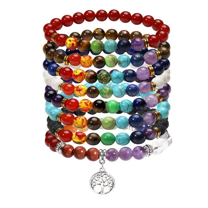 Eigso 8 Pcs 7 Chakra Bracelets Set for Women Men Meditation Lava Rock Bracelet