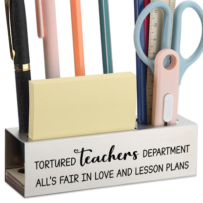 Funny Teacher Pencil Holder Desk Organizer, Tortured Teachers Department Quote, Appreciation Gift for Women Men, Stainless Steel Office Supply Caddy for Classroom Decor, Laser Engraved - FBA399