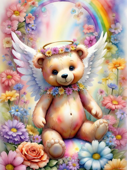 PUAGEMTI Diamond Painting Kits for Adults Angels Diamond Art DIY 5D Teddy Bear Round Full Drill Crystal Rhinestone Arts and Crafts Home Wall Decor Colorful Animal Angels Handicrafts 12x16 inch