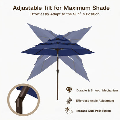 Kingdura 10ft 3-Tier Patio Umbrella, Outdoor Table Umbrella with Easy Crank & Tilt, 8 Reinforced Ribs, UV Protection for Deck, Pool, Market, Backyard (Navy blue)
