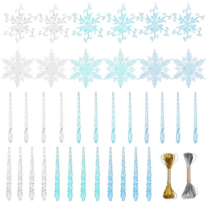 VGOODALL 36PCS Clear Snowflake & Icicle Ornaments, Acrylic Christmas Tree Decorations with Gold & Silver Strings Winter Wedding/Party/DIY Decor
