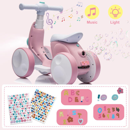 Electric Baby Balance Bike with Bubble Machine for 1 Year Old Boys Girls 4 in 1 Ride On Toys Toddler Balance Bike 12-48 Month Kids Bubble Bike First Birthday Gift with Powered Motor,Music,LED Lights
