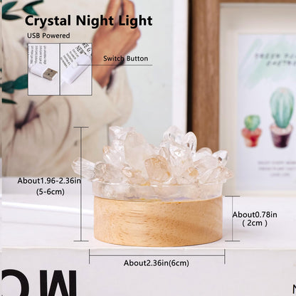 Runyangshi Natural Crystal Night Lamp Bedroom Bedside Sleep Night Light Clear Healing Single Crystal Gemstone Quartz Ambient Light USB Powered Night Decoration Desktop Ornament for Home Decor Gift