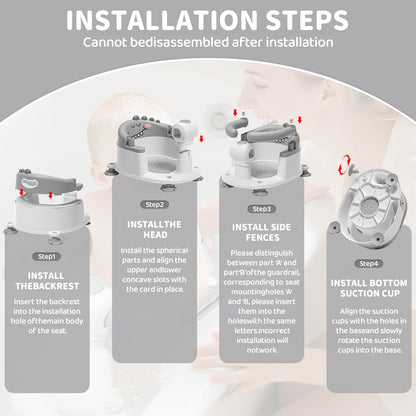 TPN Baby Bath Seat for Babies 6 Months & Up, Non-Slip Toddler Bath Seat with 5 PCS Waterproof Emoji Stickers, Portable Infant Bath Seat for Baby(Grey)
