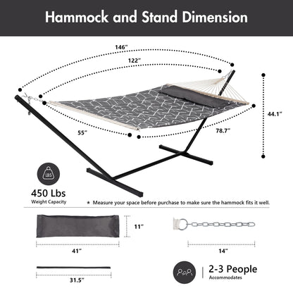 ANOW Double Hammock with Stand Included, 2 Person Hammock with Stand for Outside, 450 LBS Weight Capacity, Gray Cube