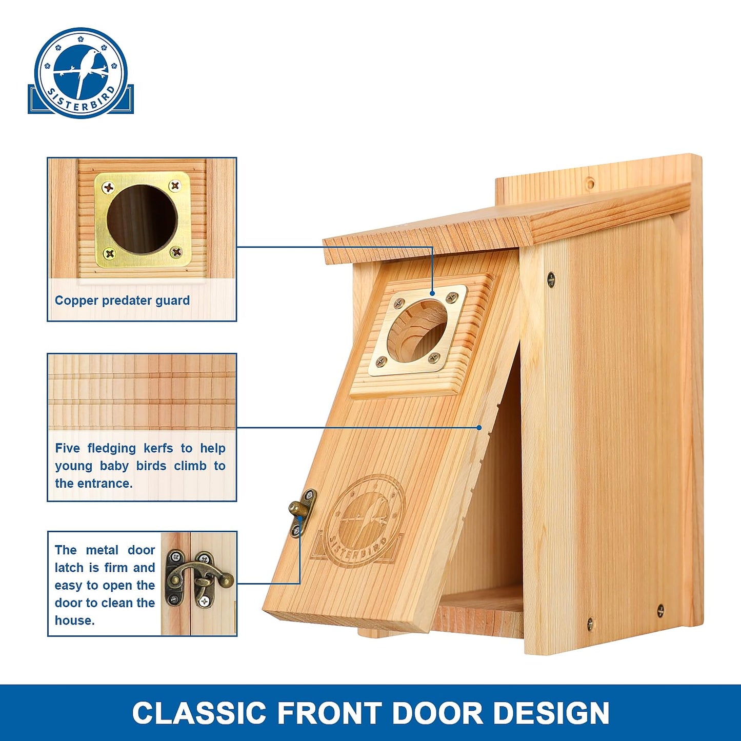 SISTERBIRD 2 Pack Bird Houses for Outside Clearance with Copper Guard, Cedar Bird House Outdoor, Bluebird Finch Swallow Wren Chickadee Assembly Required