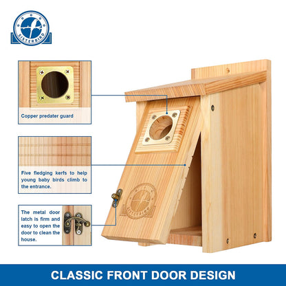 SISTERBIRD 2 Pack Bird Houses for Outside Clearance with Copper Guard, Cedar Bird House Outdoor, Bluebird Finch Swallow Wren Chickadee Assembly Required