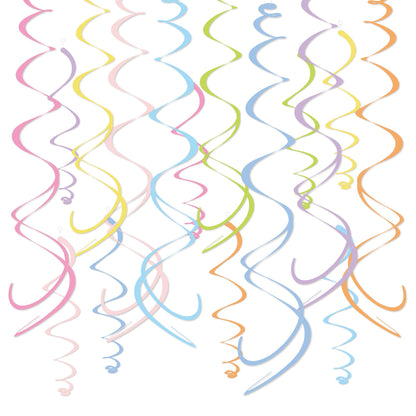 HonuGoGo 48PCS Pastel Paper Swirl Decorations Hanging Ceiling Streamers for Birthday, Spring, Bridal, Gender Reveal, Wedding, or Everyday Party Decor