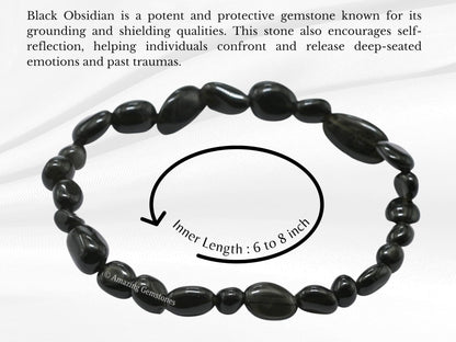Amazing Gemstone Black Obsidian Bracelet for Women Men's Gifts - Chakra Protection Mens Bracelet - Black Obsidian Crystal Tumbled Stone Bracelet Gemstone Beaded Pulseras Para Hombres Mujer Christmas