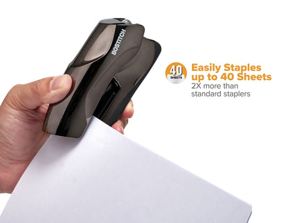 Bostitch Office Heavy Duty Stapler, 40 Sheet Capacity, No Jam, Half Strip, Fits into the Palm of Your Hand, For Classroom, Office or Desk, Black Chrome