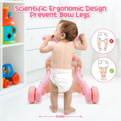 CUTE STONE 2-in-1 Baby Walker for Girls, Toddlers Learning Walker, Early Educational Push Walking Toys with Detachable Activity Center for Infants 12+ Months
