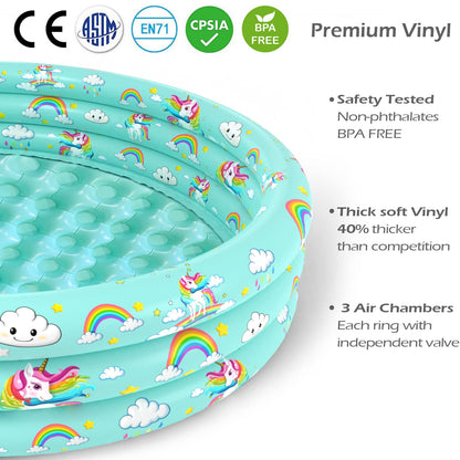 Jasonwell Inflatable Baby Kiddie Pool - Toddler Pool Kids Paddling Baby Swimming Pools Blow Up Ball Pit Infant Wading Pools for Backyard Piscina Inflable para Niños (59in Unicorn)