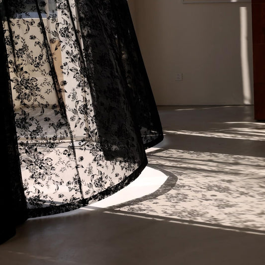Black Lace Curtains for Living-Room 84 inch Length, Fine Rose and Leaf Embroidered Light Filtering French Country Curtains for Bedroom, Vintage Delicate Floral Sheer Window Drapes 52"w Rod Pocket