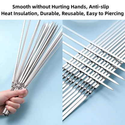 WILLBBQ 304 Stainless Steel 13.2" (33.5cm) Flat Barbecue Skewers,20PCS/40PCS BBQ Kebab Skewers with Portable Metal Storage Tube,Reusable for Grilling Barbecue Kitchen Party and Outdoor Cooking (40PCS)