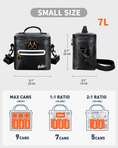 Mini Cooler Lunch Bag, 7 Can Insulated Ice Chest Box for Men Women, Waterproof, Leak-Proof, Portable Lunch Box for Work, Beach, Drink, Travel, Camping, Picnic (Small, Black)