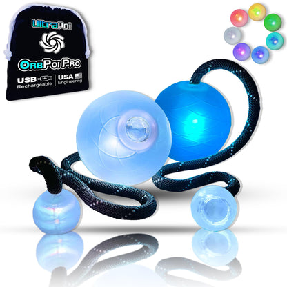 UltraPoi OrbPoi Pro Set - Rechargeable Contact Poi Balls with Non-LED Knob Handles, 40+ Color and Pattern Modes, Soft Durable Cover, Glow Poi & Flow Arts Toy, LED Spin Balls, and Rave Flow Toys