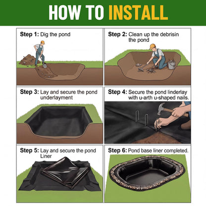 Fanfanwin 20 x 20 ft Pond Liner Underlayment 6oz Heavy Duty Black Non Woven Geotextile Underlayment Fabric with 10 U-pins for Outdoor Pond Streams Fountains Garden Waterfalls Fishpond Weed Barrier