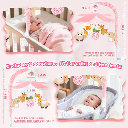 Playix Baby Crib Mobile with Music and Lights, Nursery Baby Mobile for Crib Bassinet with Remote Control, Rotation, Starlight Projection, Crib Toys for Babies Boys Girls Pink