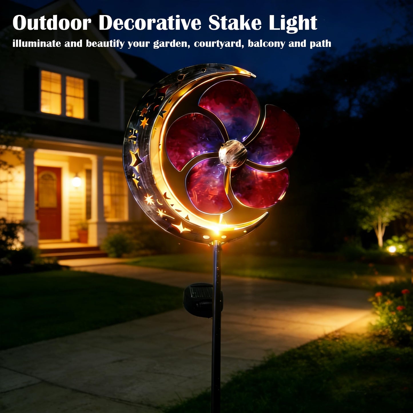 SunKite Spinner Windmill Moon Outdoor Lights Waterproof,Solar Moon Garden Light Outdoor Decorative Stakes Lights Yard Garden Patio Lawn Pathway Decoration Gifts Grandma Mom